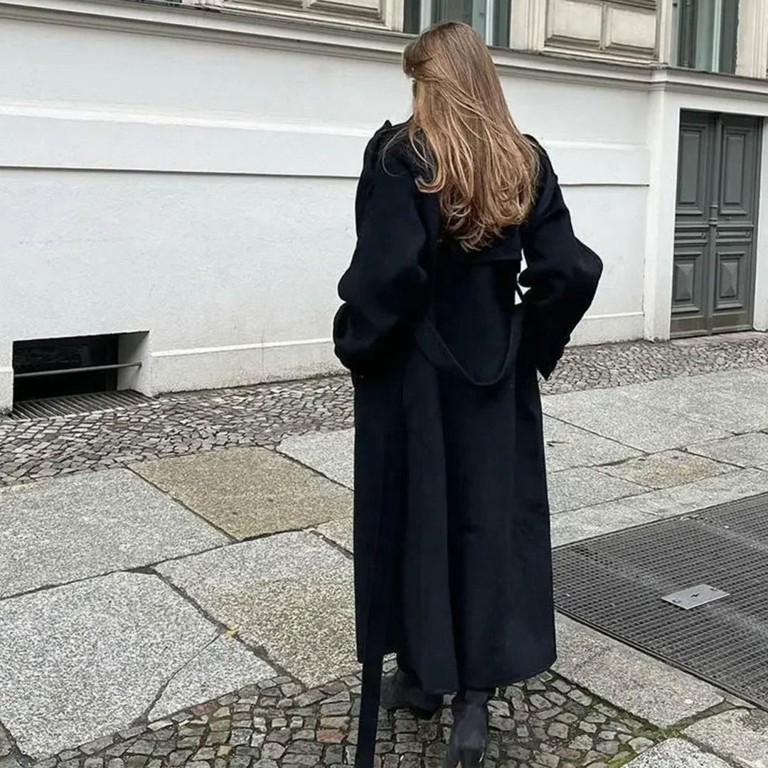 Women's Double-Breasted Belted Trench Coat Long Winter Coat