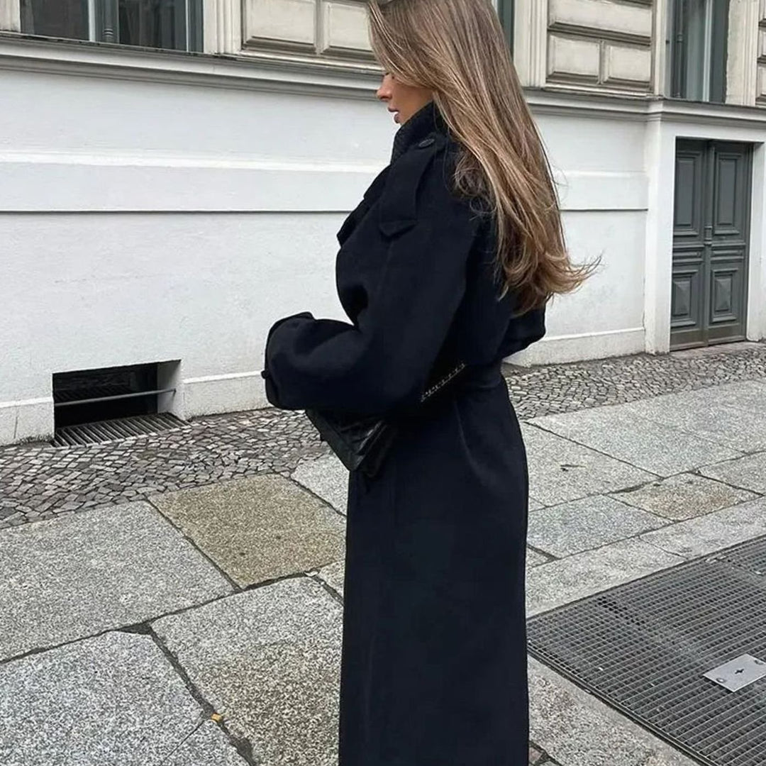 Women's Double-Breasted Belted Trench Coat Long Winter Coat
