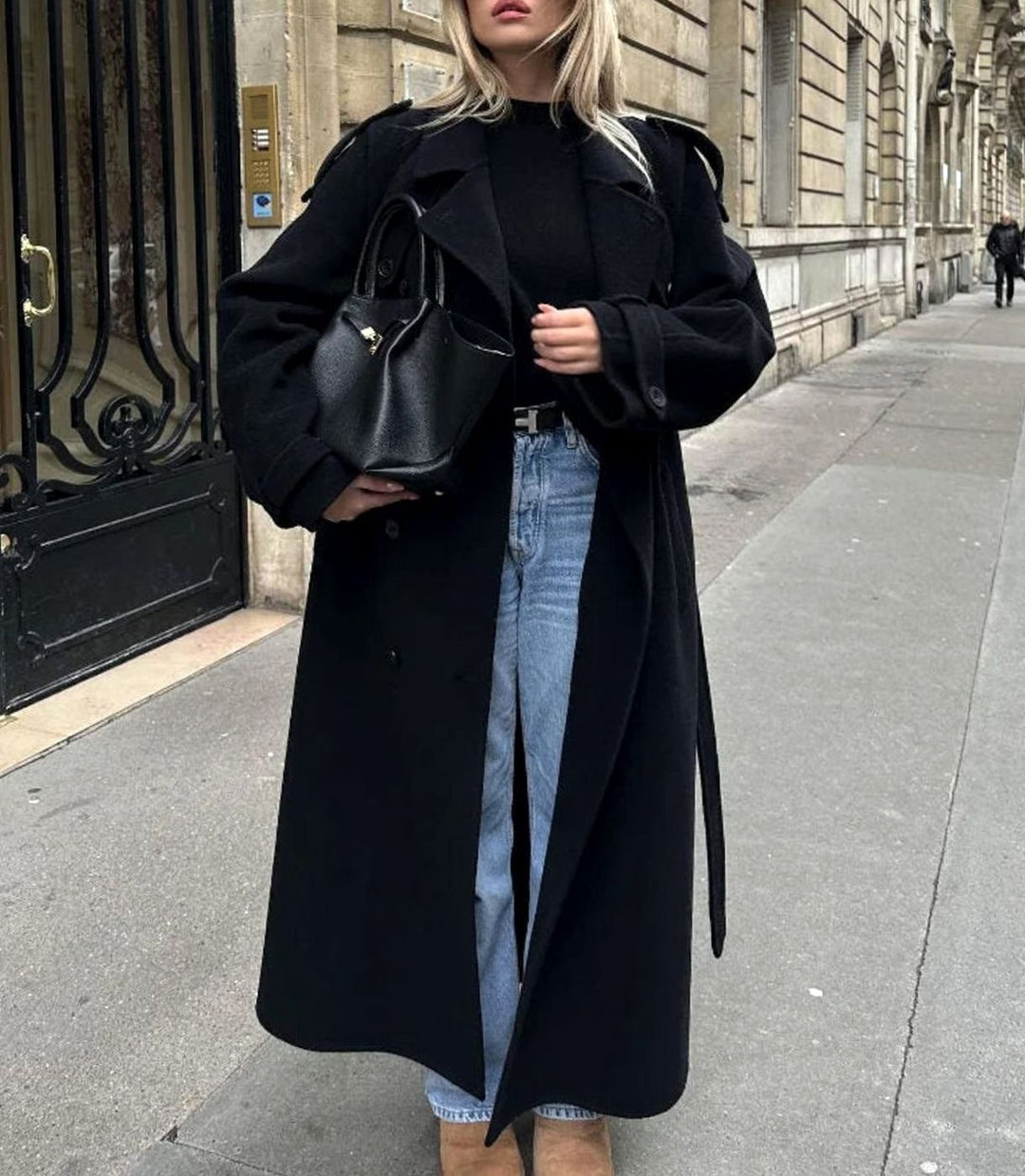 Women's Double-Breasted Belted Trench Coat Long Winter Coat