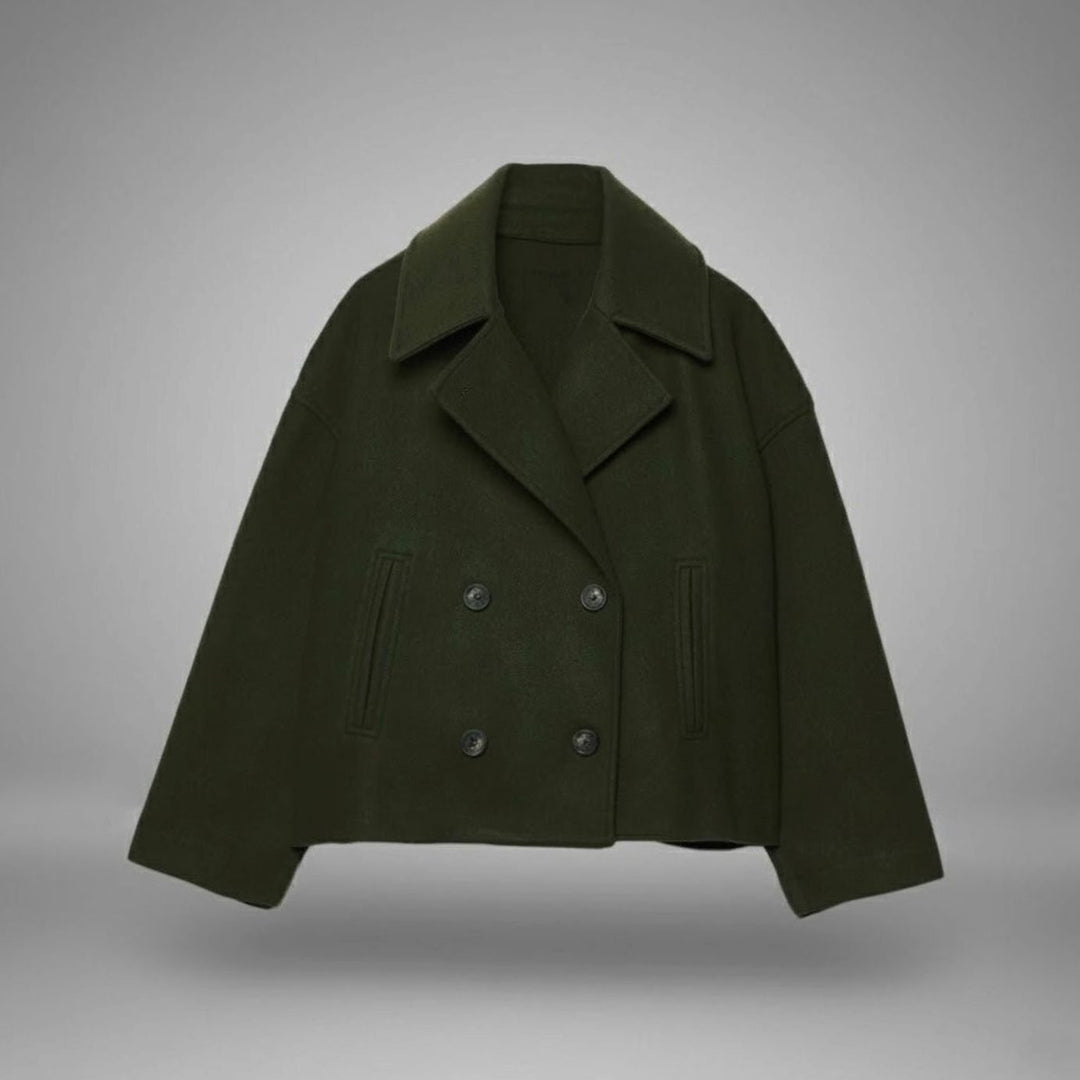 Women's Double-Breasted Cropped Short Jacket Tailored Peacoat