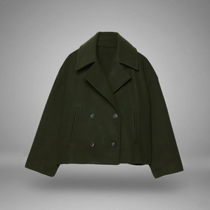 Women's Double-Breasted Cropped Short Jacket Tailored Peacoat