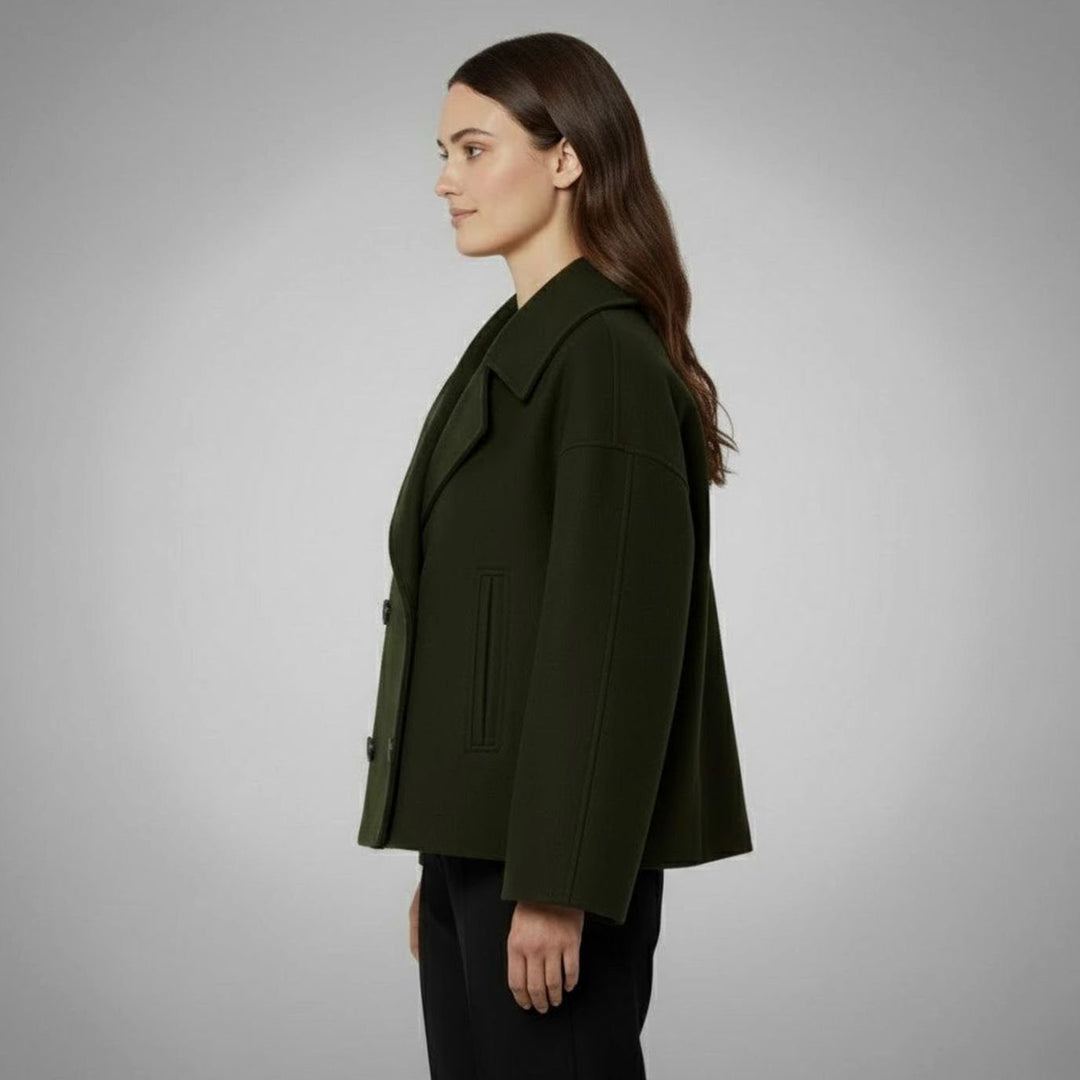 Women's Double-Breasted Cropped Short Jacket Tailored Peacoat