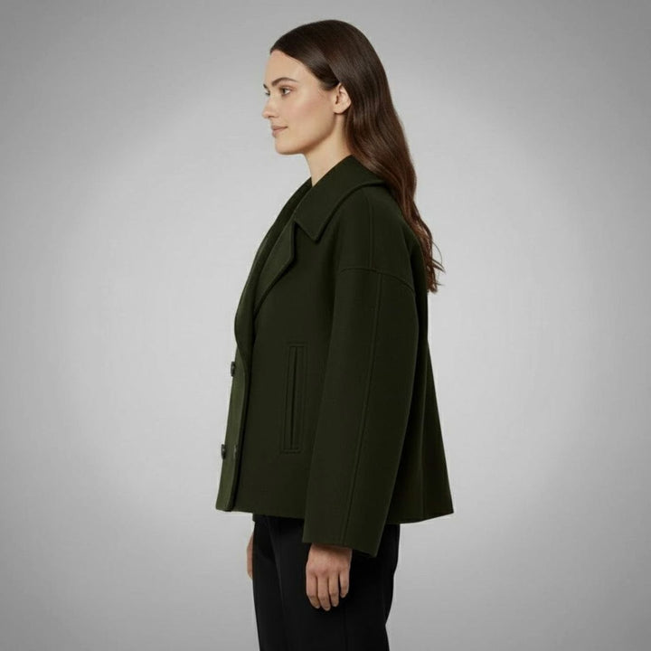 Women's Double-Breasted Cropped Short Jacket Tailored Peacoat