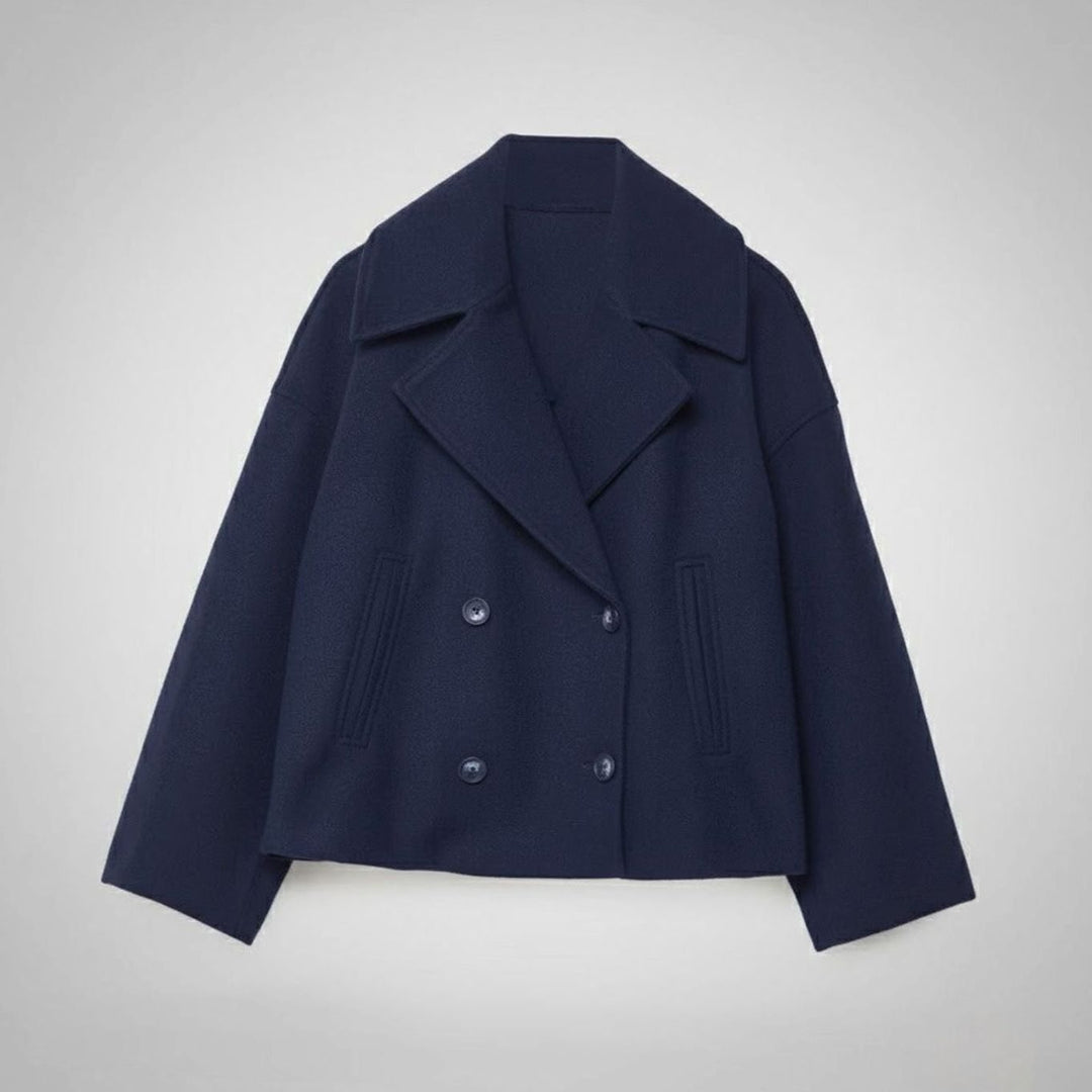 Women's Double-Breasted Cropped Short Jacket Tailored Peacoat