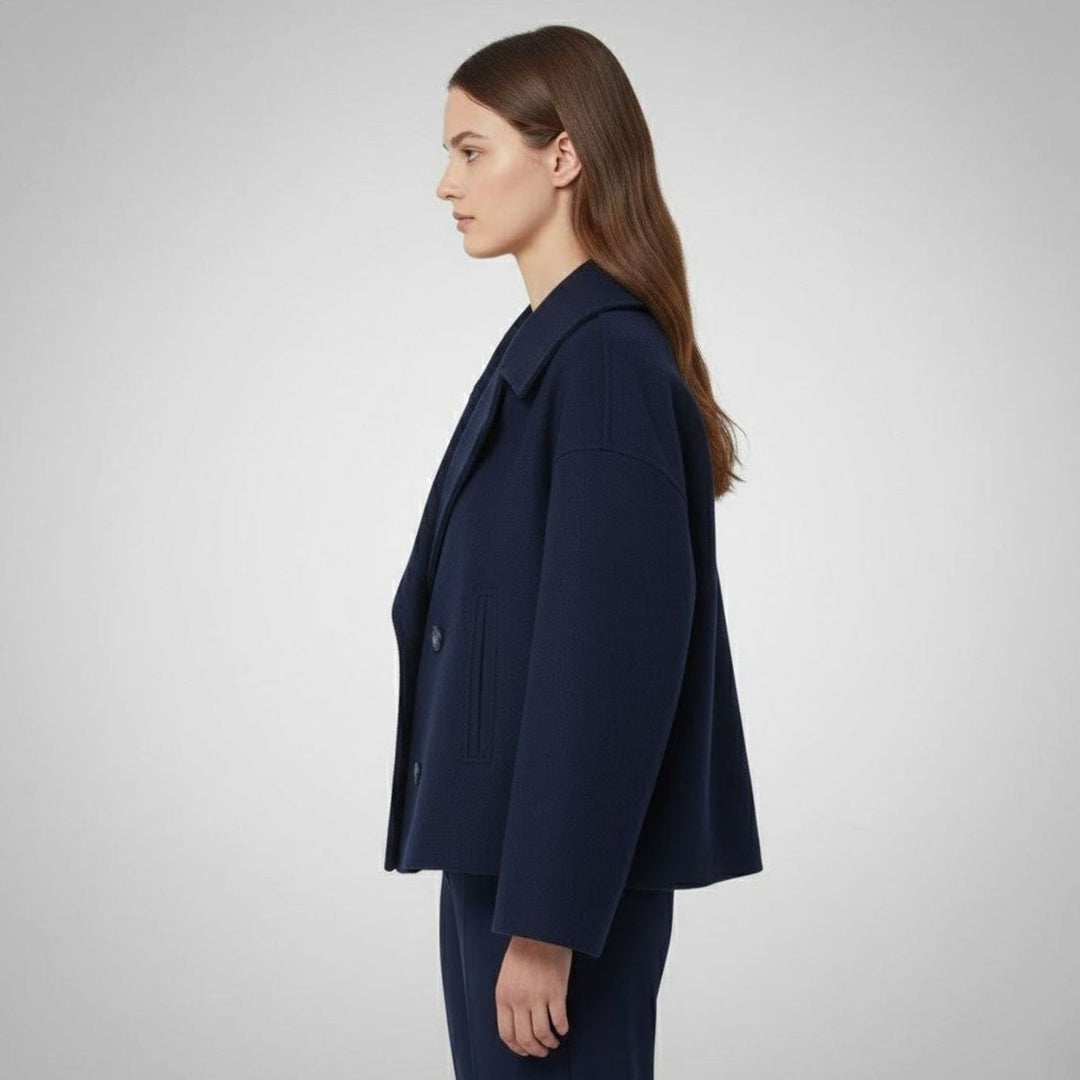 Women's Double-Breasted Cropped Short Jacket Tailored Peacoat