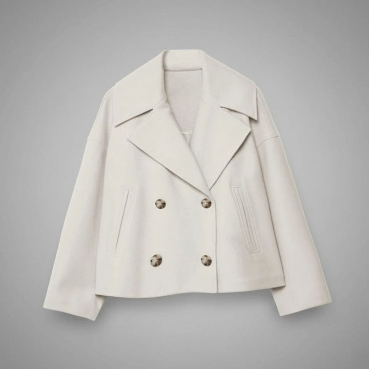 Women's Double-Breasted Cropped Short Jacket Tailored Peacoat
