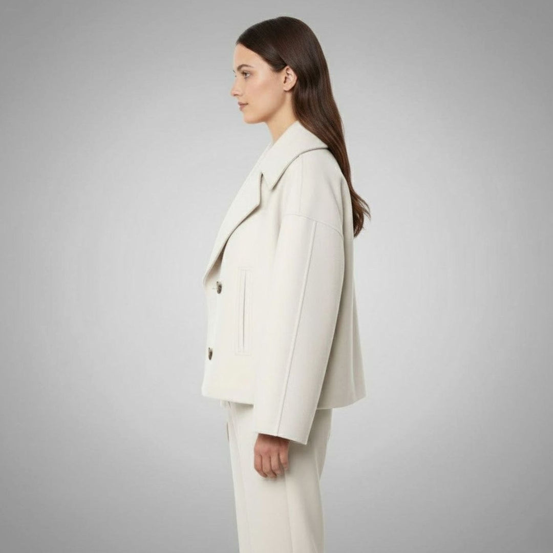 Women's Double-Breasted Cropped Short Jacket Tailored Peacoat