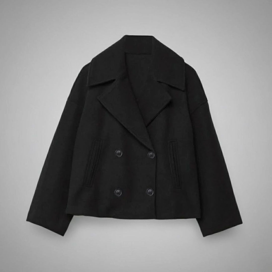 Women's Double-Breasted Cropped Short Jacket Tailored Peacoat