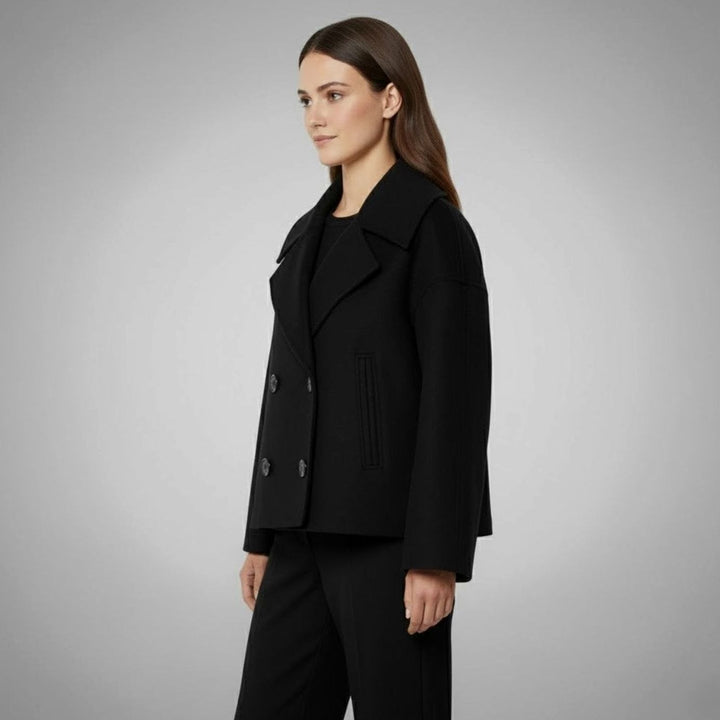 Women's Double-Breasted Cropped Short Jacket Tailored Peacoat