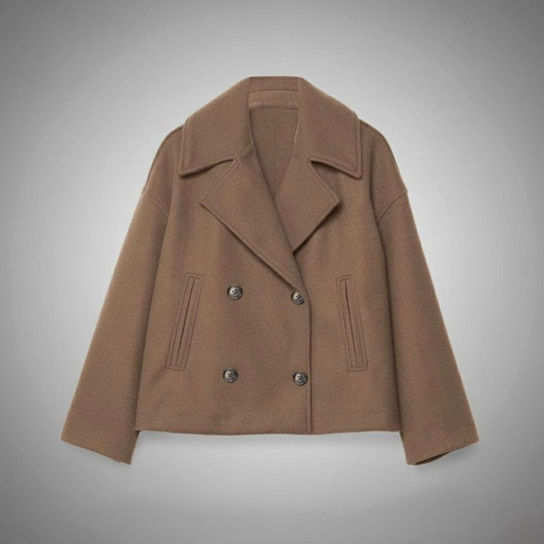 Women's Double-Breasted Cropped Short Jacket Tailored Peacoat