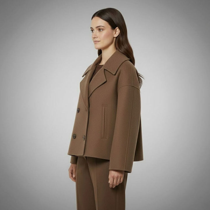 Women's Double-Breasted Cropped Short Jacket Tailored Peacoat