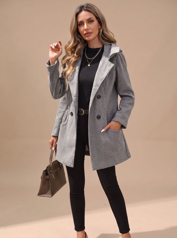 Women's Double-Breasted Notch-Lapel Wool-Blend Coat