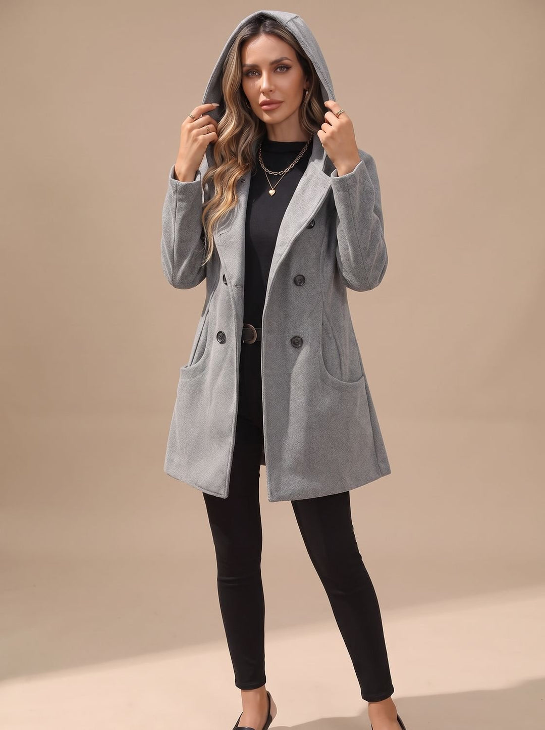 Women's Double-Breasted Notch-Lapel Wool-Blend Coat