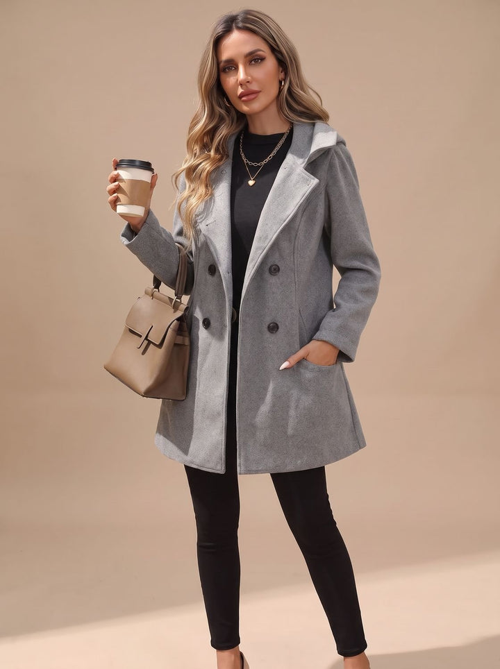 Women's Double-Breasted Notch-Lapel Wool-Blend Coat