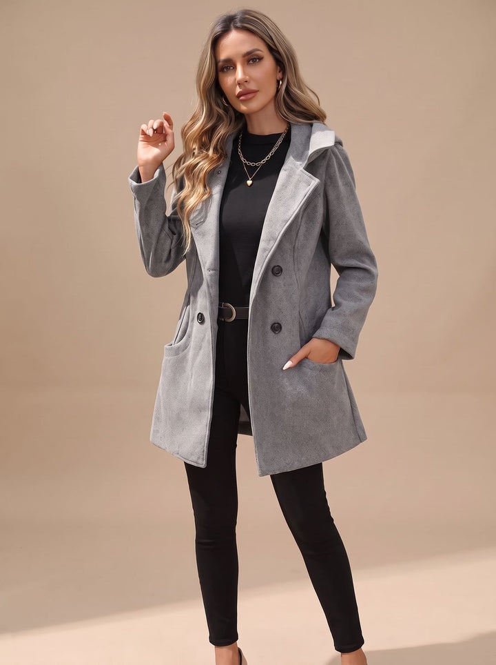 Women's Double-Breasted Notch-Lapel Wool-Blend Coat - Gray