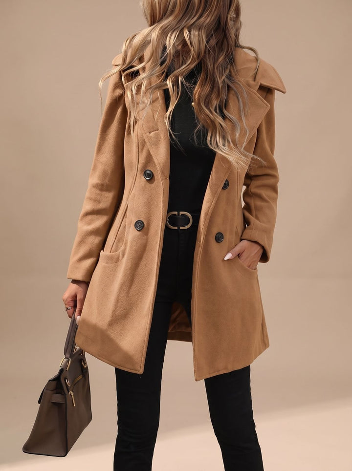 Women's Double-Breasted Notch-Lapel Wool-Blend Coat - Caramel