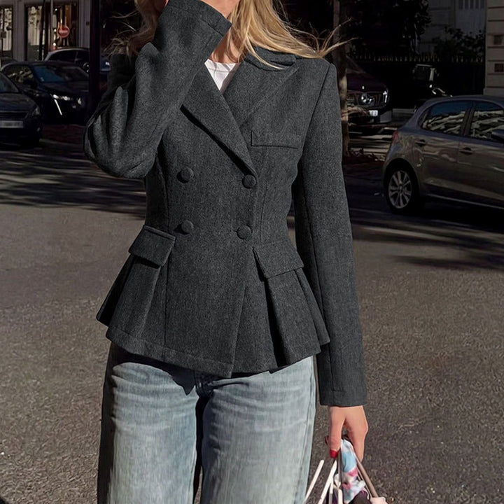 Women's Double-Breasted Peplum Long-Sleeve Blazer - Dark Gray