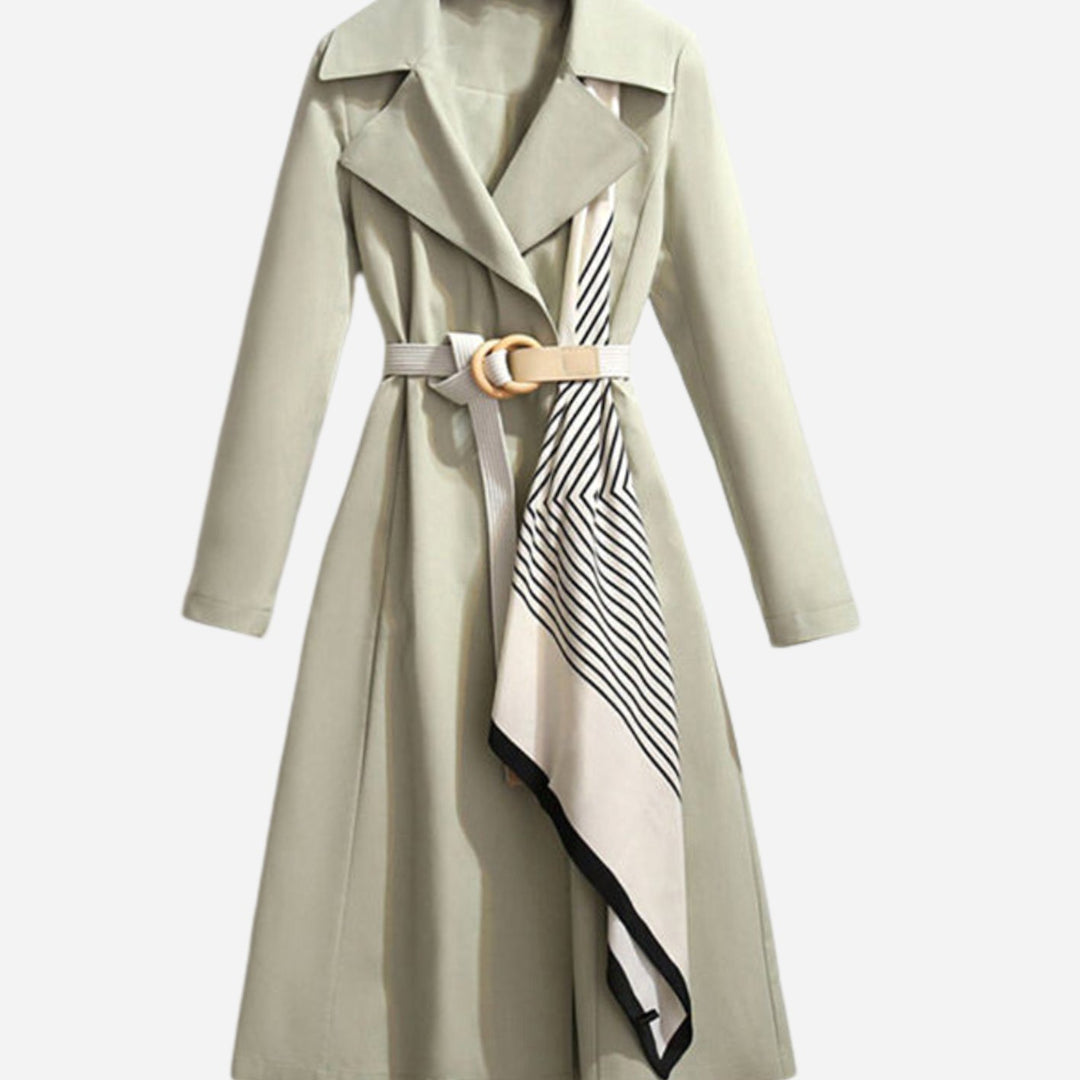 Women's Double-Breasted Scarf-Detail Belted Coat - Green