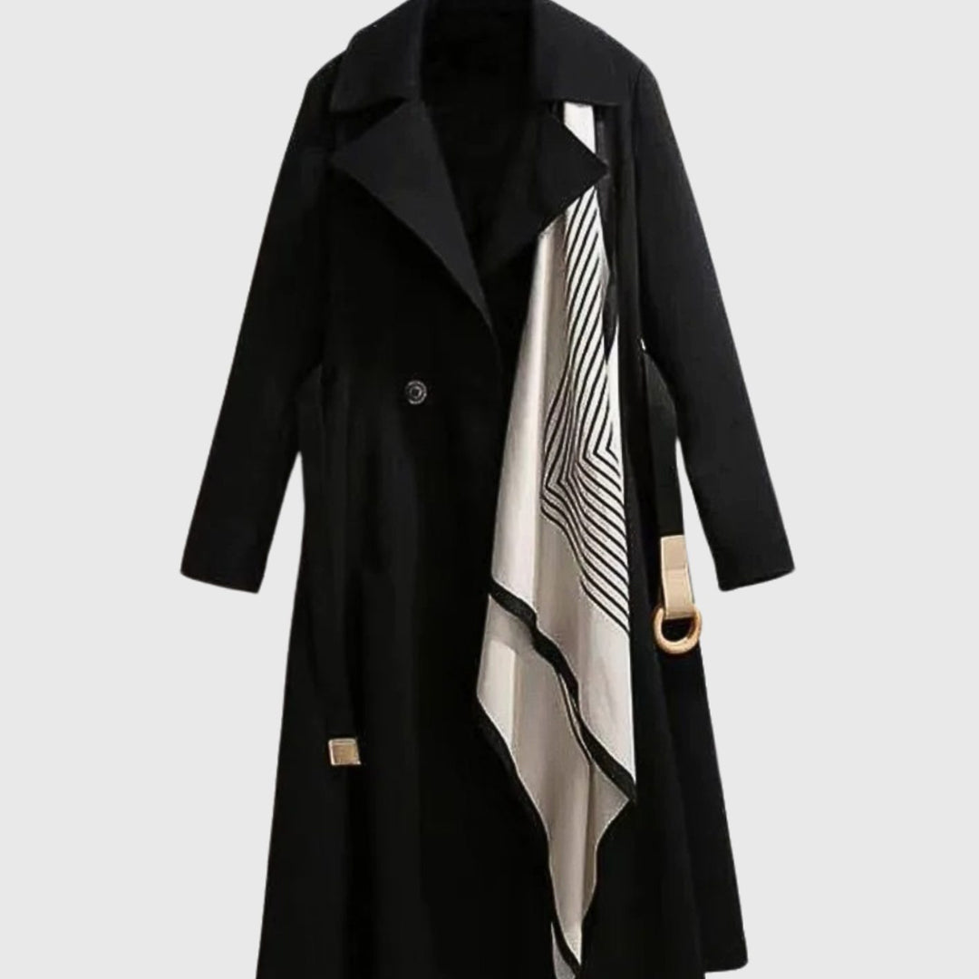 Women's Double-Breasted Scarf-Detail Belted Coat
