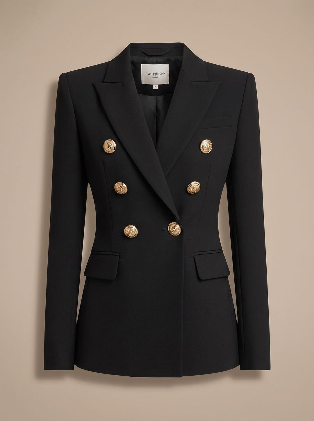 Women's Double-Breasted Tailored Blazer Gold-Tone Buttons