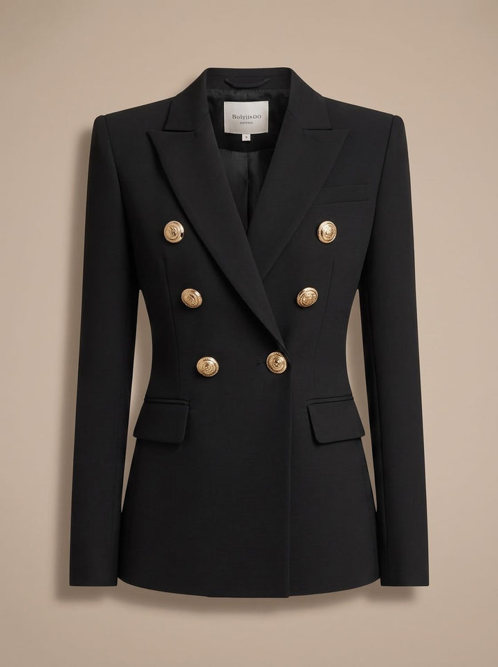 Women's Double-Breasted Tailored Blazer Gold-Tone Buttons