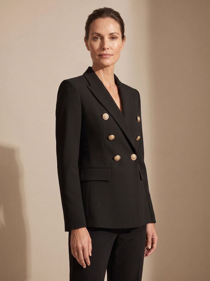 Women's Double-Breasted Tailored Blazer Gold-Tone Buttons