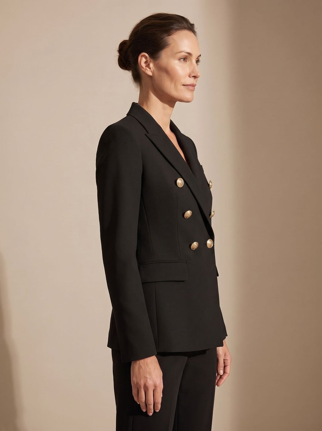 Women's Double-Breasted Tailored Blazer Gold-Tone Buttons