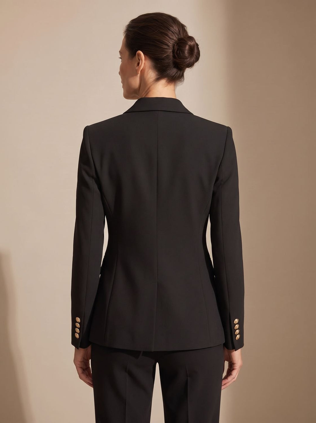 Women's Double-Breasted Tailored Blazer Gold-Tone Buttons