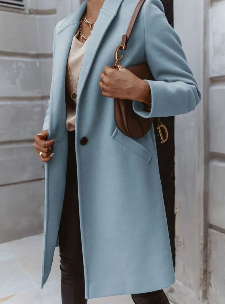 Women's Double-Breasted Tailored Long Coat - Sky Blue