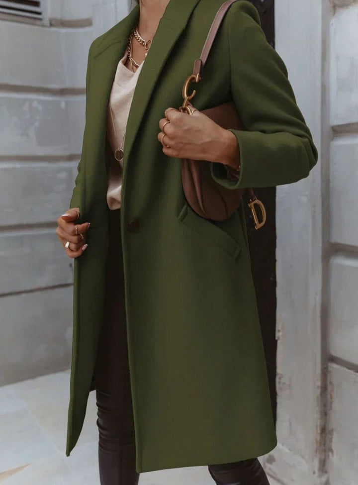 Women's Double-Breasted Tailored Long Coat - Green