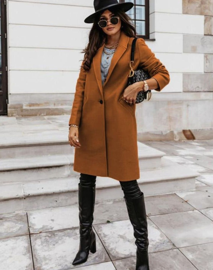 Women's Double-Breasted Tailored Long Coat - Brown