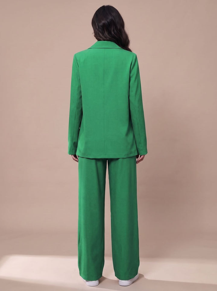 Women's Double-Breasted Tailored Wide-Leg Blazer Pants Suit Set, Burgundy