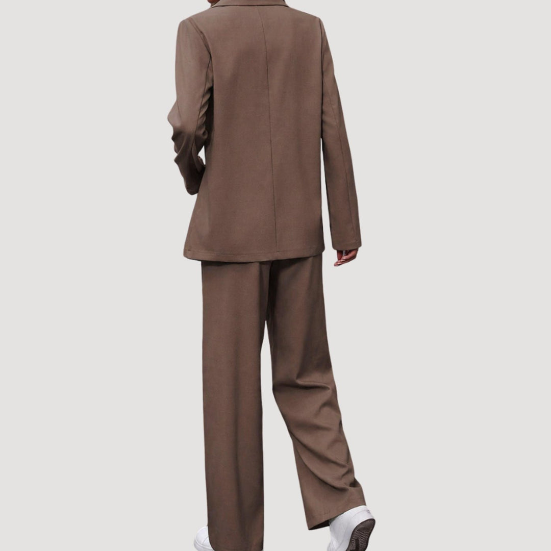 Women's Double-Breasted Tailored Wide-Leg Blazer Pants Suit Set