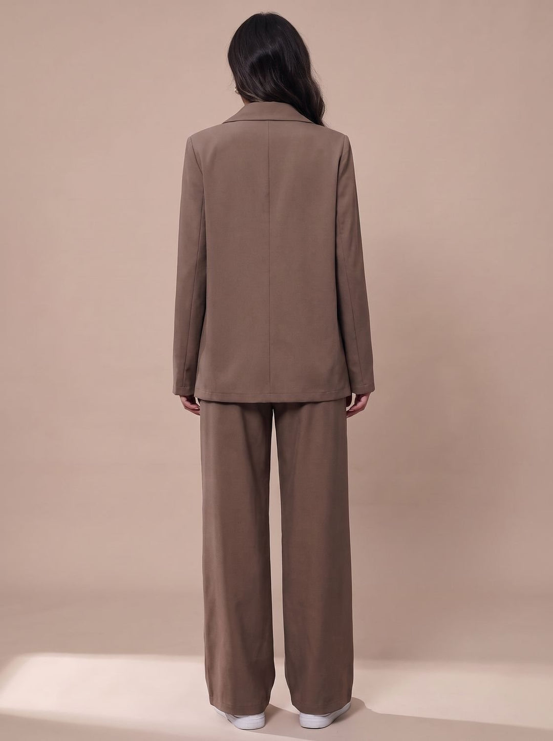 Women's Double-Breasted Tailored Wide-Leg Blazer Pants Suit Set, Burgundy