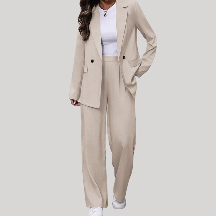 Women's Double-Breasted Tailored Wide-Leg Blazer Pants Suit Set - White