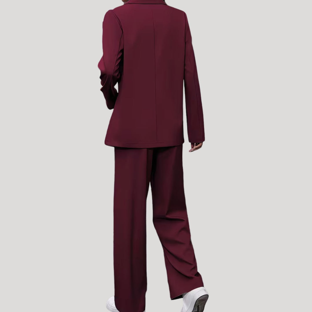 Women's Double-Breasted Tailored Wide-Leg Blazer Pants Suit Set