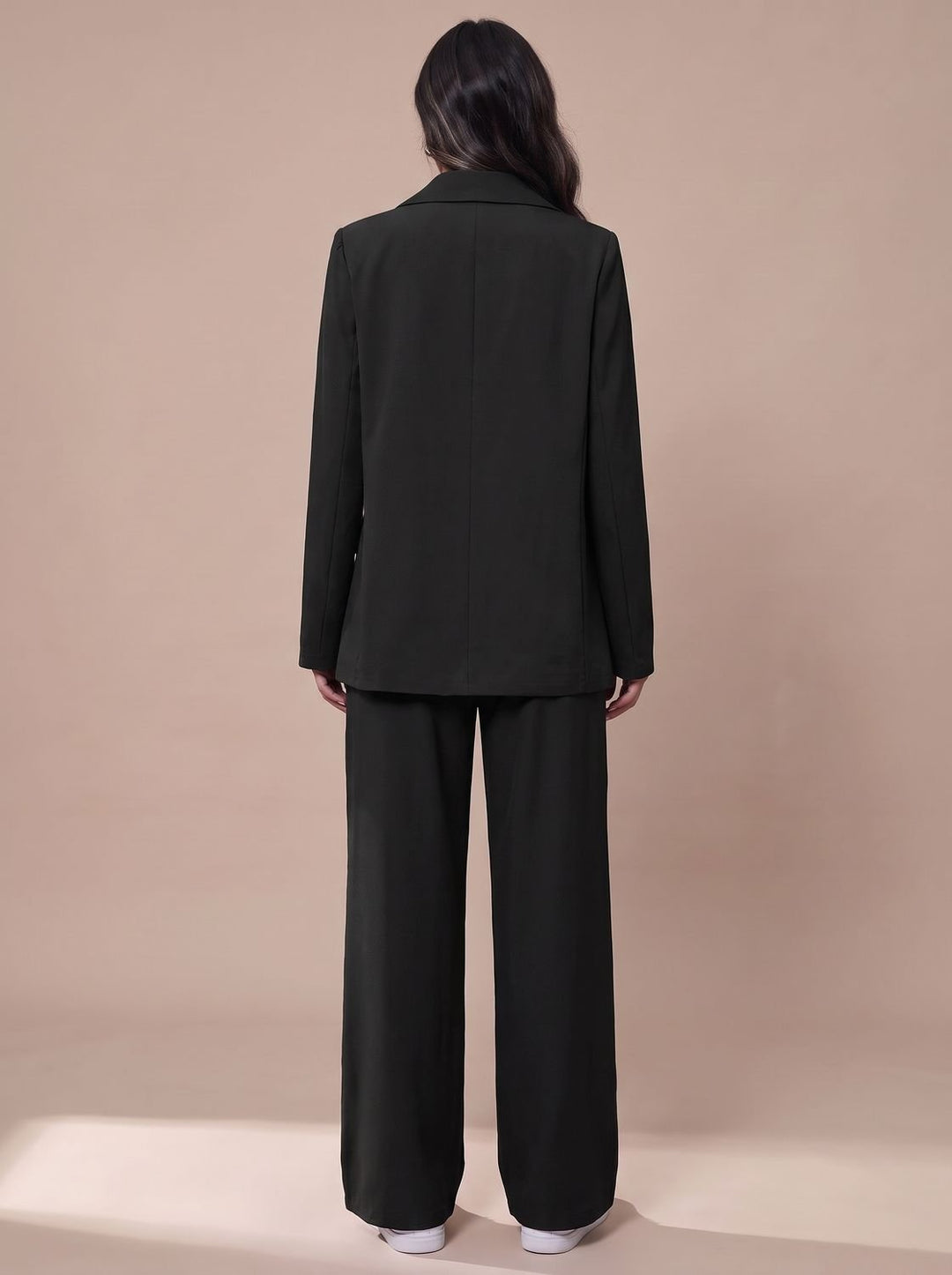 Women's Double-Breasted Tailored Wide-Leg Blazer Pants Suit Set, Burgundy