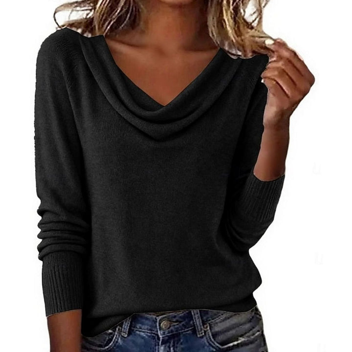 Women's Draped Cowl Neck Long-Sleeve Knit Sweater - Black