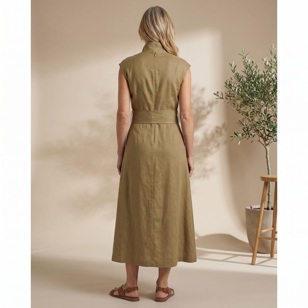Women's Elegant Cap-Sleeve High-Neck Wide-Leg Jumpsuit