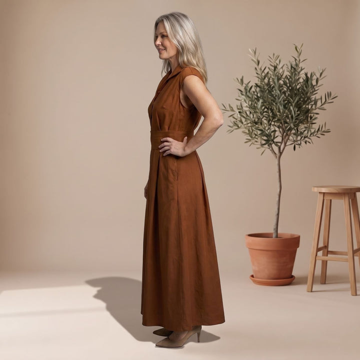Women's Elegant Cap-Sleeve High-Neck Wide-Leg Jumpsuit