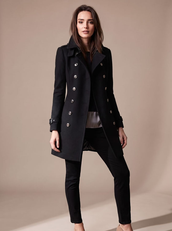 Women's Elegant Double-Breasted Winter Wool Coat - Black