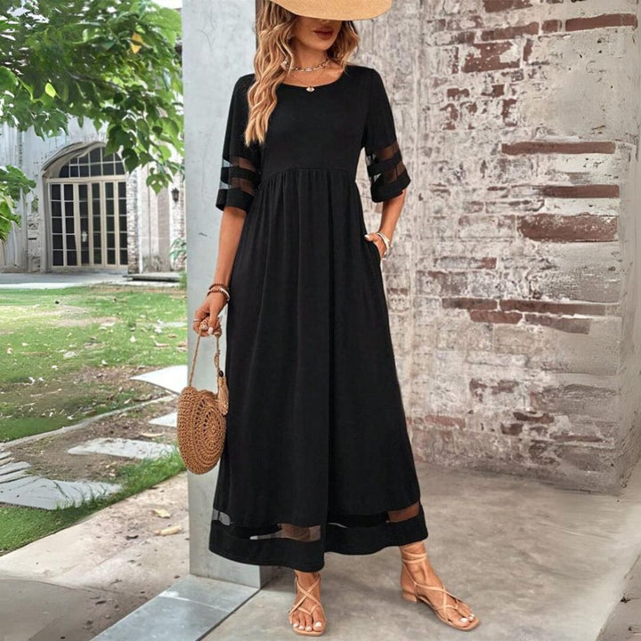 Women's Elegant Dress Empire-Waist Mesh-Trim Midi Swing Dress - Black