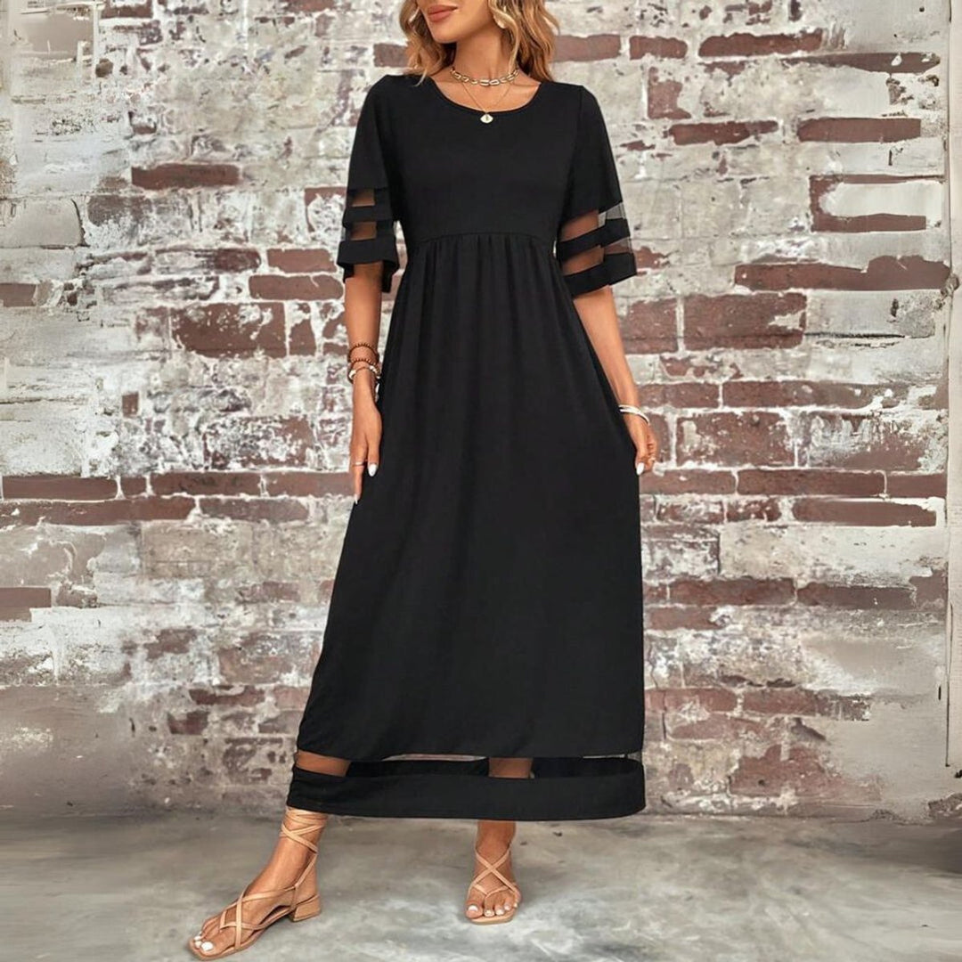 Women's Elegant Dress Empire-Waist Mesh-Trim Midi Swing Dress