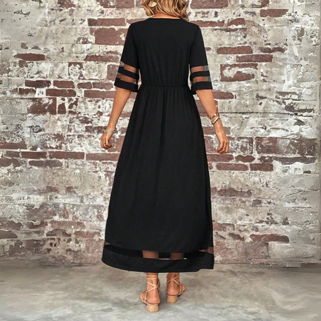 Women's Elegant Dress Empire-Waist Mesh-Trim Midi Swing Dress