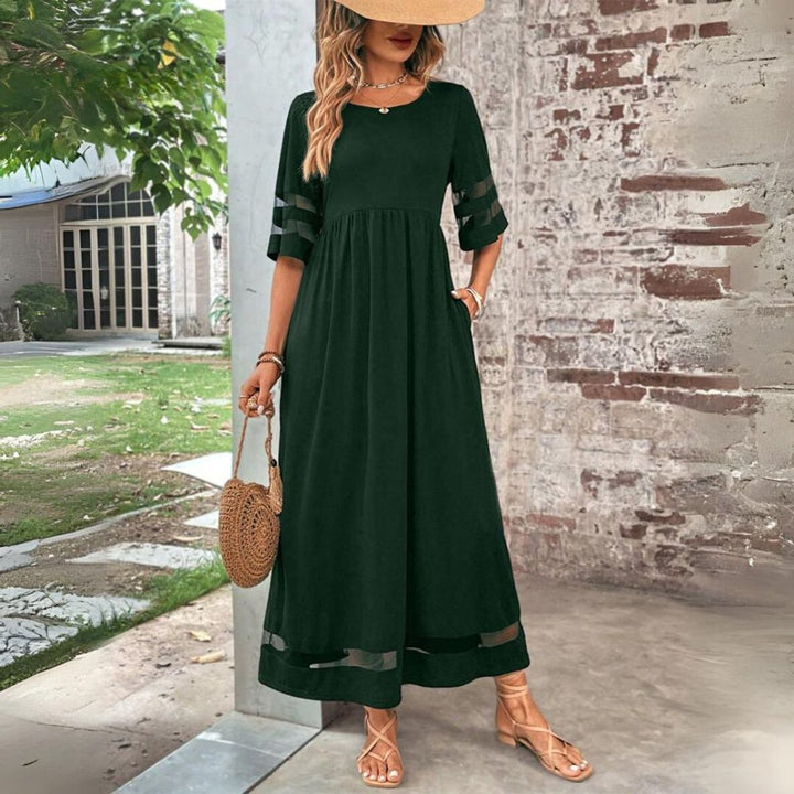 Women's Elegant Dress Empire-Waist Mesh-Trim Midi Swing Dress - Green