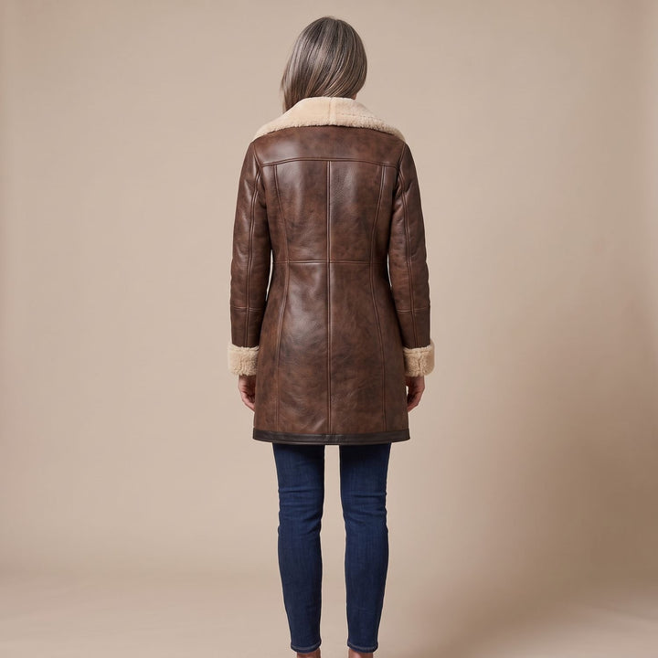 Women's Elegant Faux Fur Coat Shearling-Lined Leather Jacket