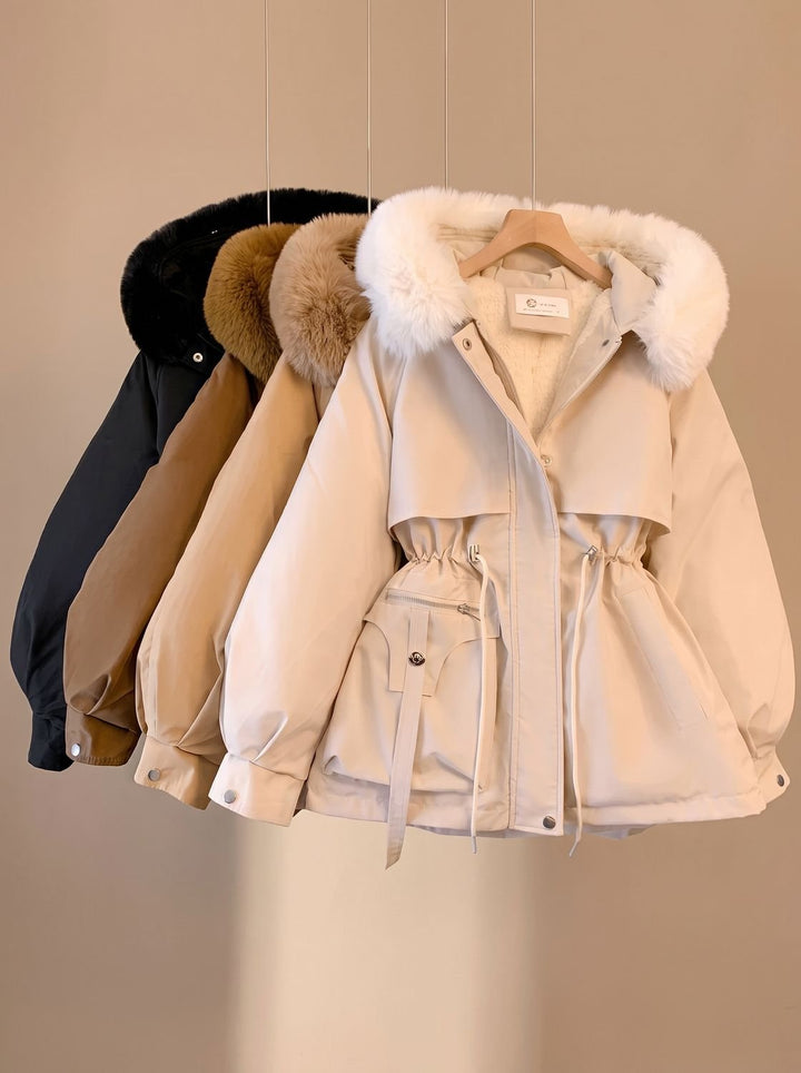 Women's Elegant Faux-Fur Hooded Drawstring Parka Jacket