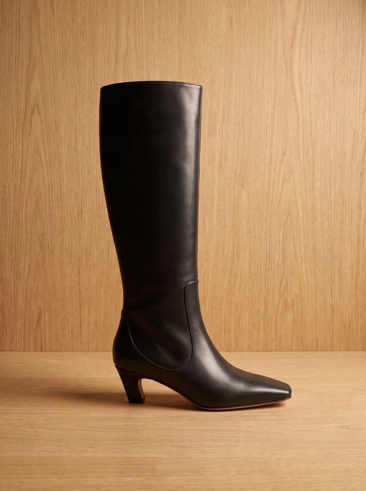 Women's Elegant Knee High Boots Square-Toe Kitten Heel - Black