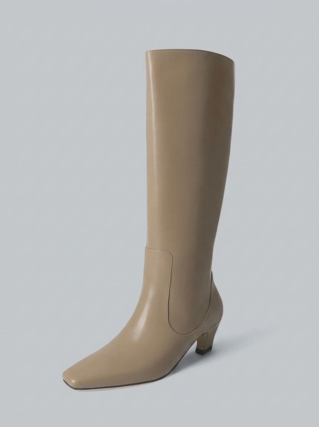 Women's Elegant Knee High Boots Square-Toe Kitten Heel - Khaki