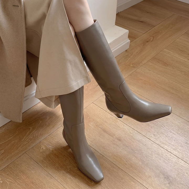 Women's Elegant Knee High Boots Square-Toe Low Heel